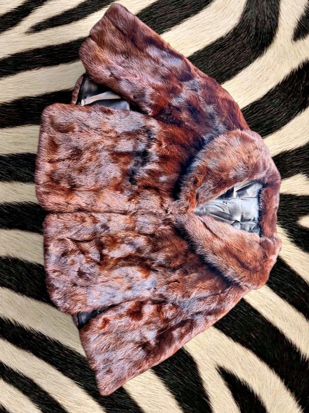 Vintage Faux Fur Shawl Jacket in Brown